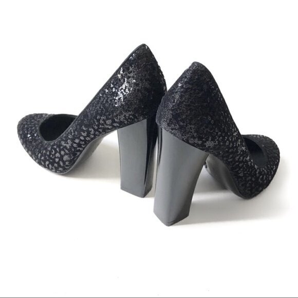 sigerson Morrison Black Pumps Shoes Genuine Suede & Sequins Block High Heels 9 - Picture 11 of 12